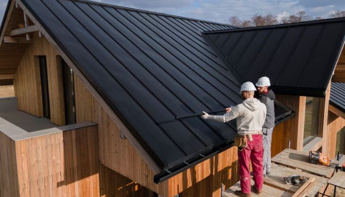Low-maintenance metal siding in sleek gray color on contemporary house