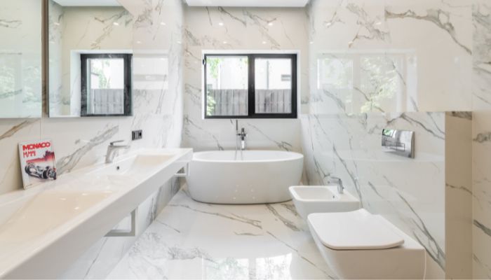 Stylish bathroom vanity being installed during affordable bathroom remodel in Baltimore County, Maryland