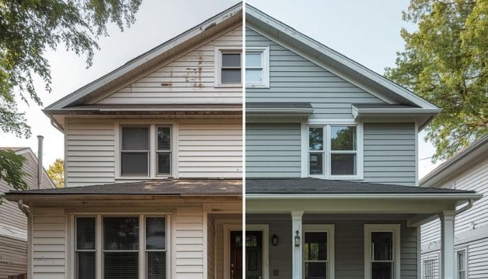 Before and after home exterior remodeling comparison in Baltimore MD
